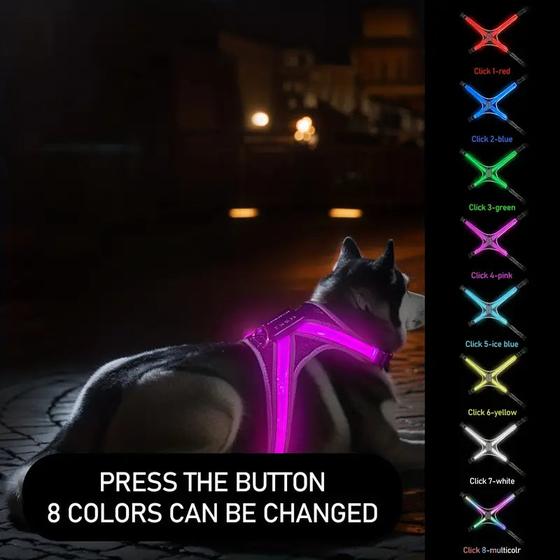 LED Dog Harness – 8 Colors, USB Rechargeable