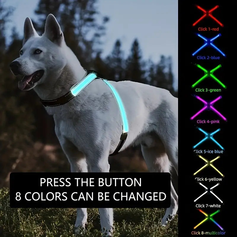 LED Dog Harness – 8 Colors, USB Rechargeable