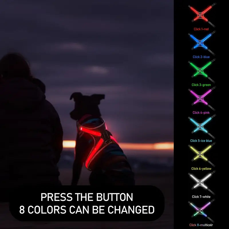 LED Dog Harness – 8 Colors, USB Rechargeable