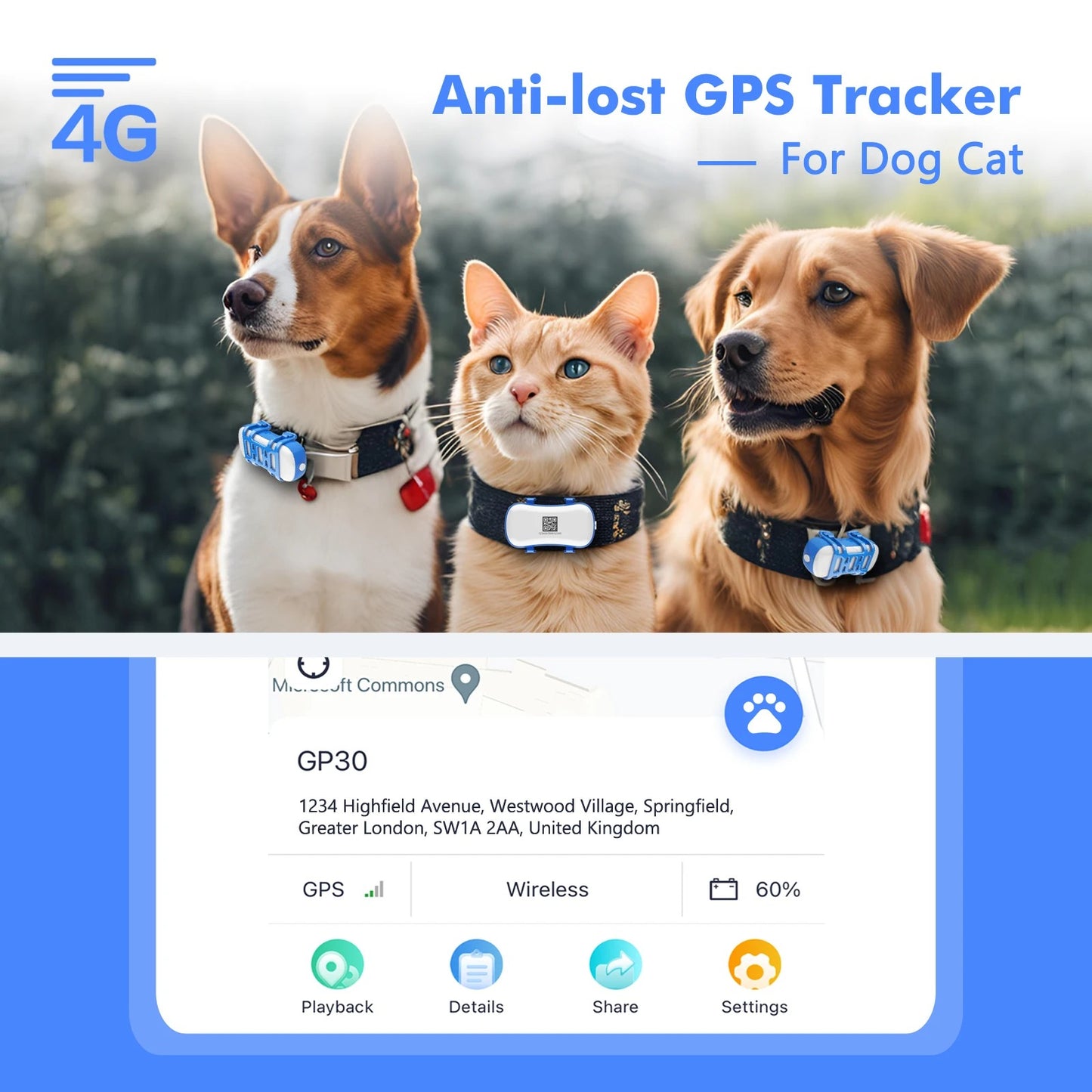 TrackPaws™ GPS Pet Tracker with Smart Light & Sound Locator